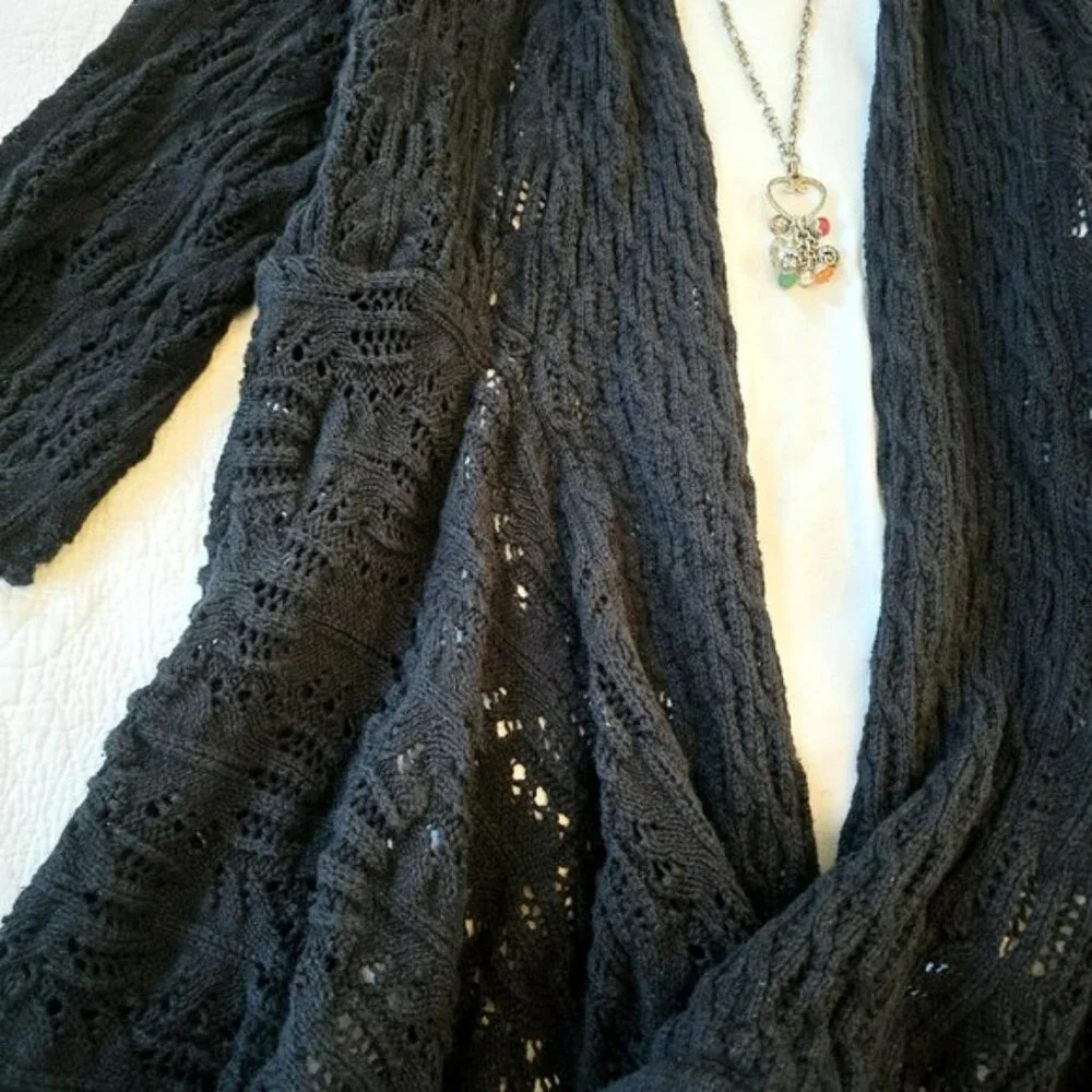 Woman Within Women's Open Front Cardigan Sweater Black Size 1X Long Flowy Knit - Picture 8 of 16